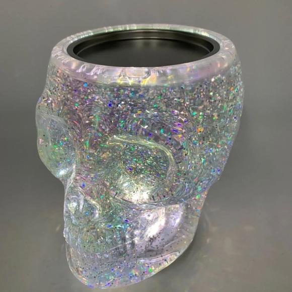 Bath & Body Works Halloween Glitter Water Globe Light Up Skull Candle Holder - Picture 1 of 3